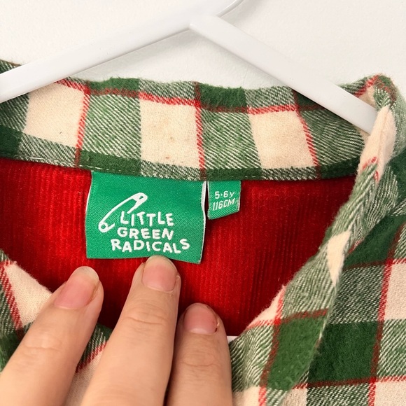 Little Green Radicals Green and Cream Plaid Kids Shirt - Picture 5 of 5